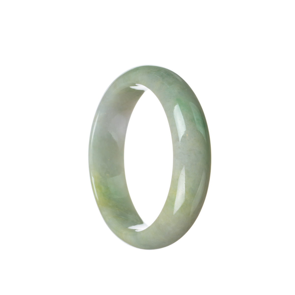 A half-moon shaped jade bracelet in a soothing green color with hints of lavender.
