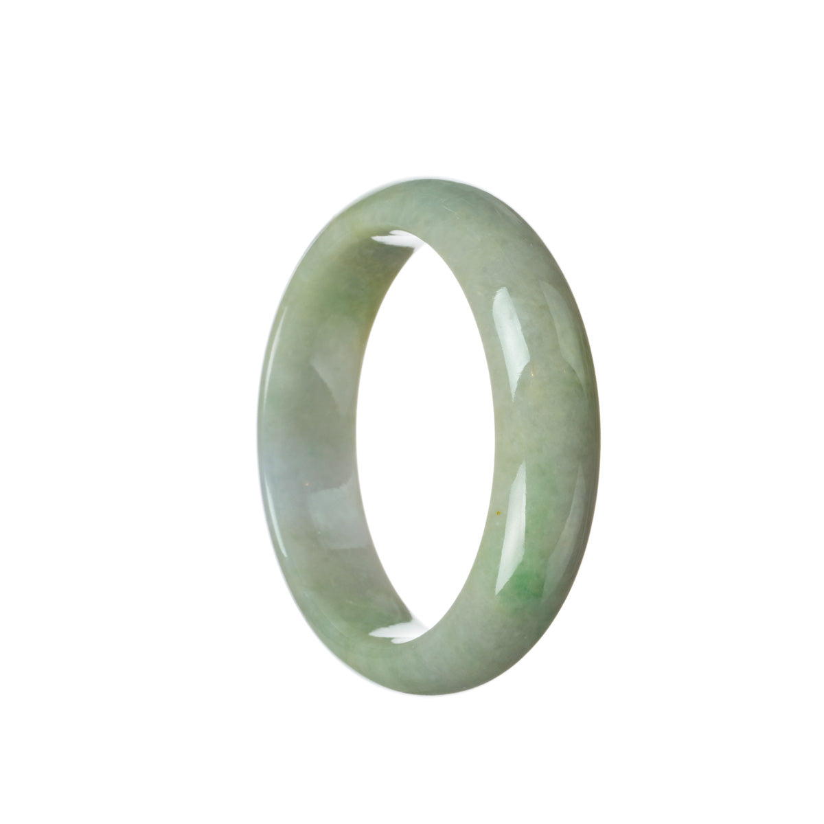 An elegant green and lavender jade bracelet in the shape of a 55mm half moon.