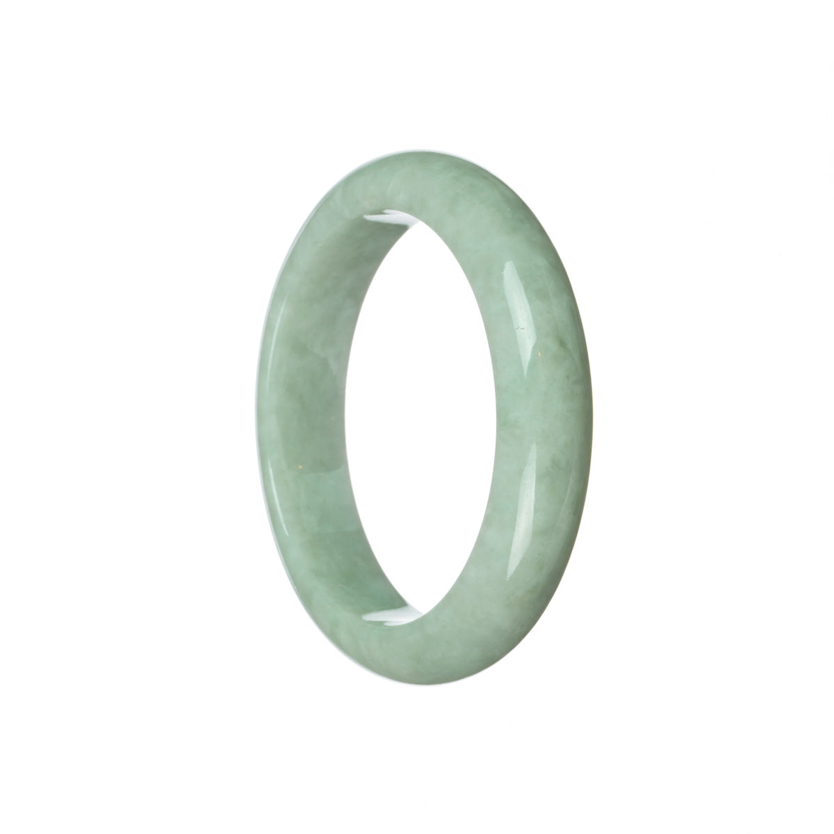 An elegant light green jade bangle bracelet with a half moon design, made from authentic Grade A jade. Perfect for adding a touch of natural beauty to any outfit.