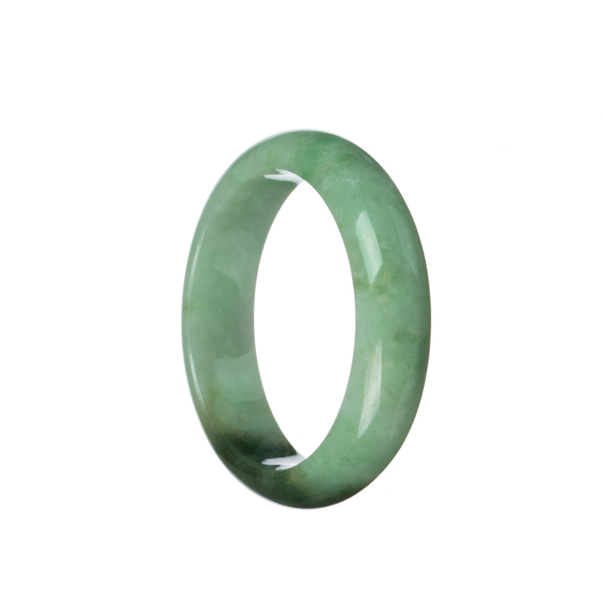 Real Untreated Green with dark green patch Traditional Jade Bangle Bracelet - 55mm Half Moon