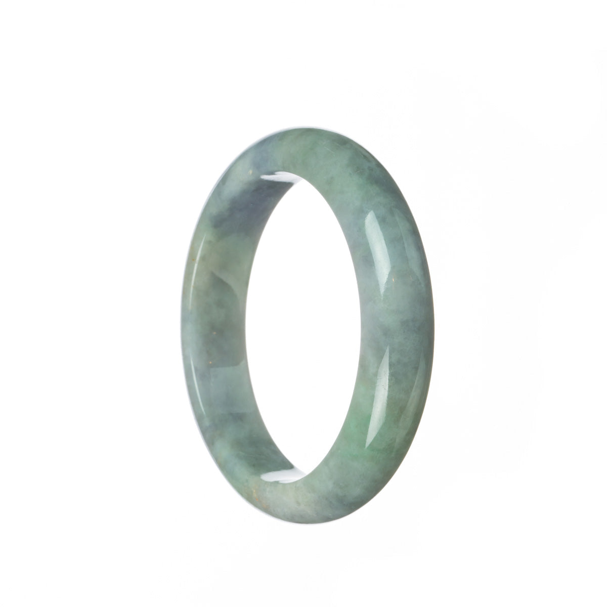 A lavender-colored bangle bracelet made with genuine Grade A Burmese Jade, featuring a half-moon shape.