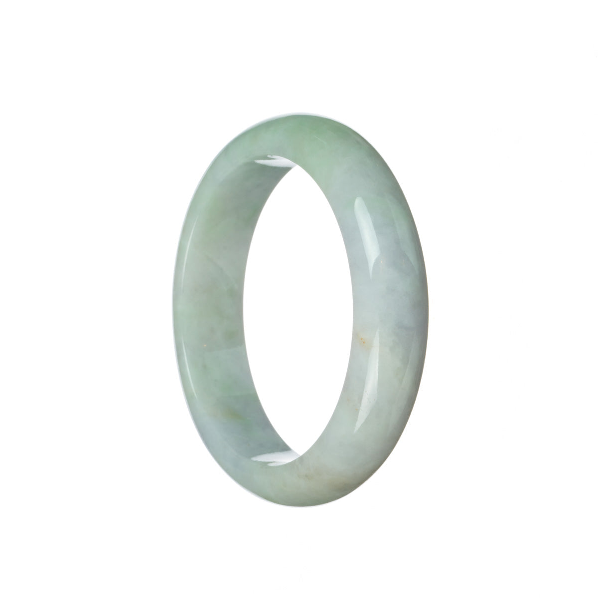 A beautiful lavender-colored bangle bracelet made with genuine natural jadeite, featuring a half-moon shape with a diameter of 58mm. Expertly crafted by MAYS™.