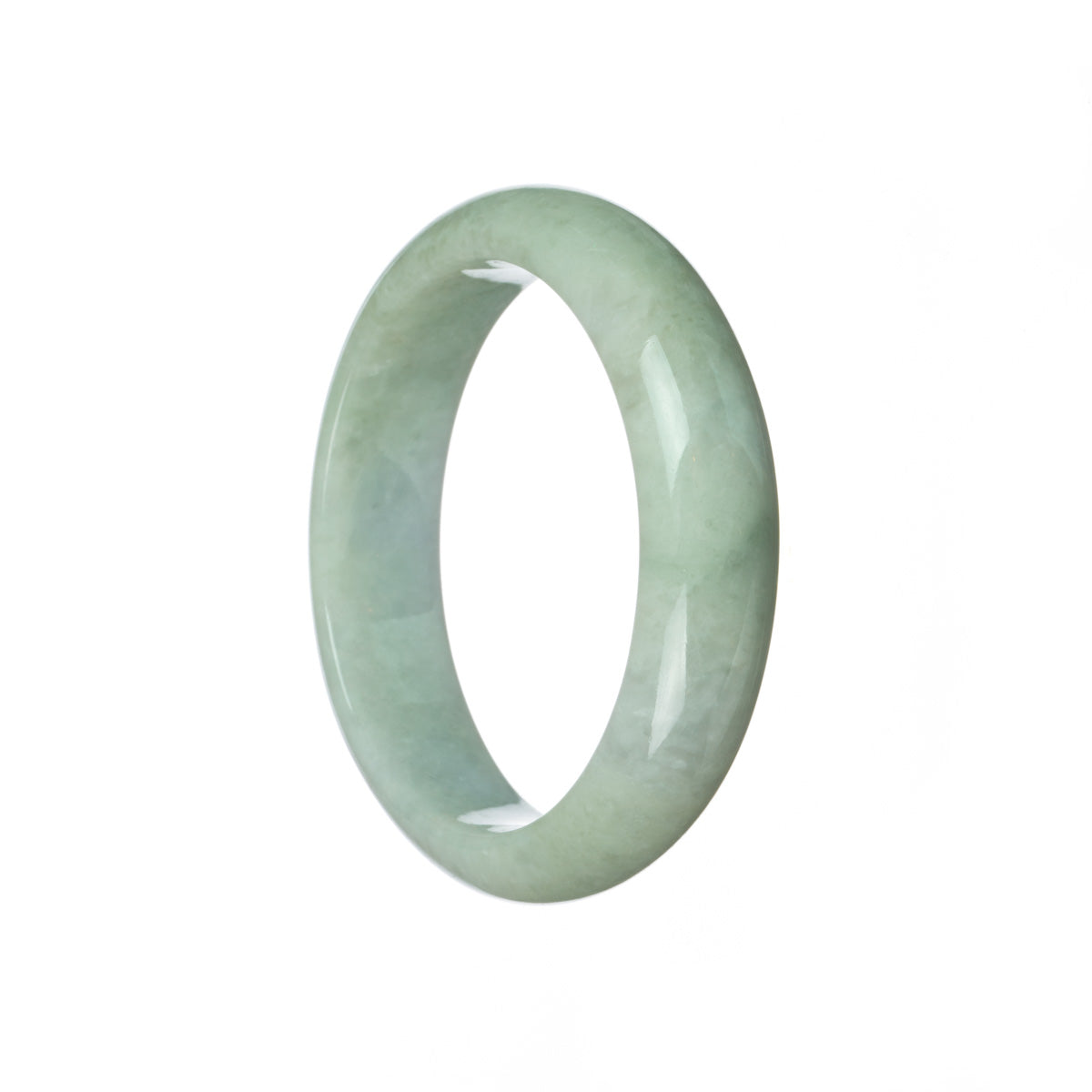 An elegant, pale green and lavender Burma Jade bangle bracelet with a half-moon shape measuring 59mm.