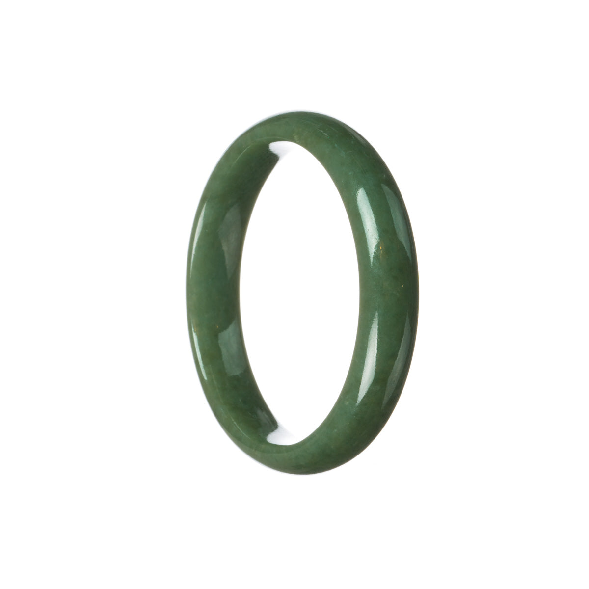 A half moon-shaped, untreated deep green Burma Jade bangle bracelet, measuring 57mm.