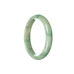 A close-up image of a green and light green flower-shaped jade bangle bracelet. The bracelet is made from genuine Type A green jadeite jade and has a half-moon shape with a diameter of 57mm. This bracelet is part of the MAYS™ collection.