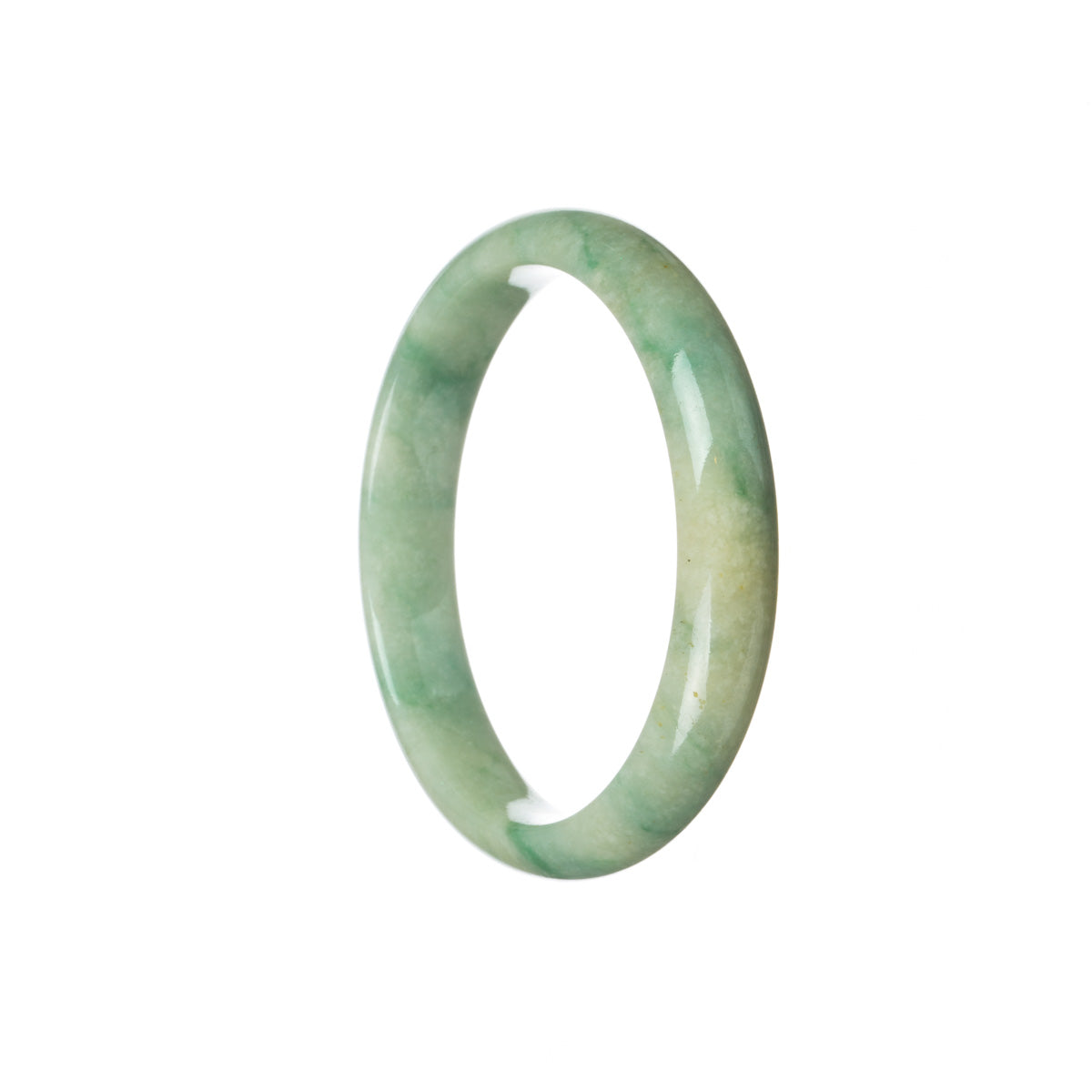 Real Type A Green on light green flower Jadeite Jade Bangle Bracelet - 57mm Half Moon