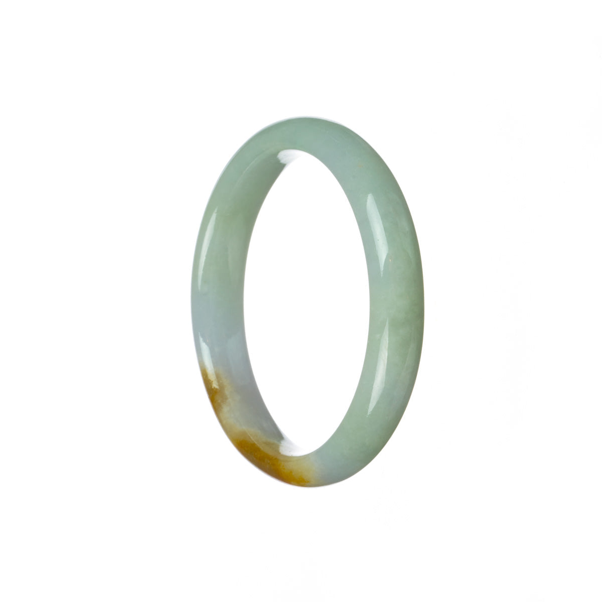 A stunning Burma Jade bracelet in a light apple green shade with hints of yellow and lavender, featuring a 57mm half moon design. Perfect for adding a touch of elegance to any outfit.