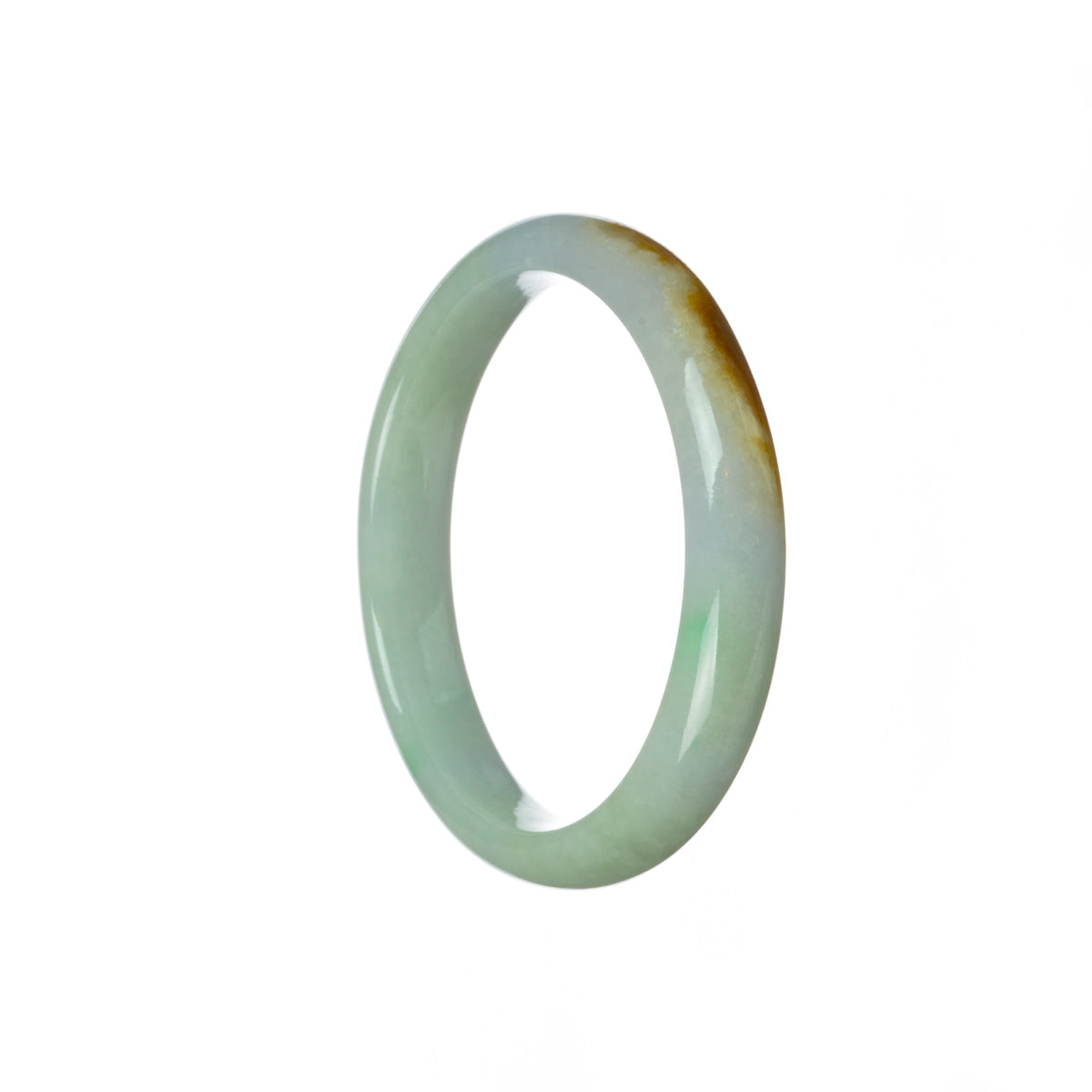 Genuine Type A Light apple green with yellow and lavender patch Jadeite Bracelet - 57mm Half Moon