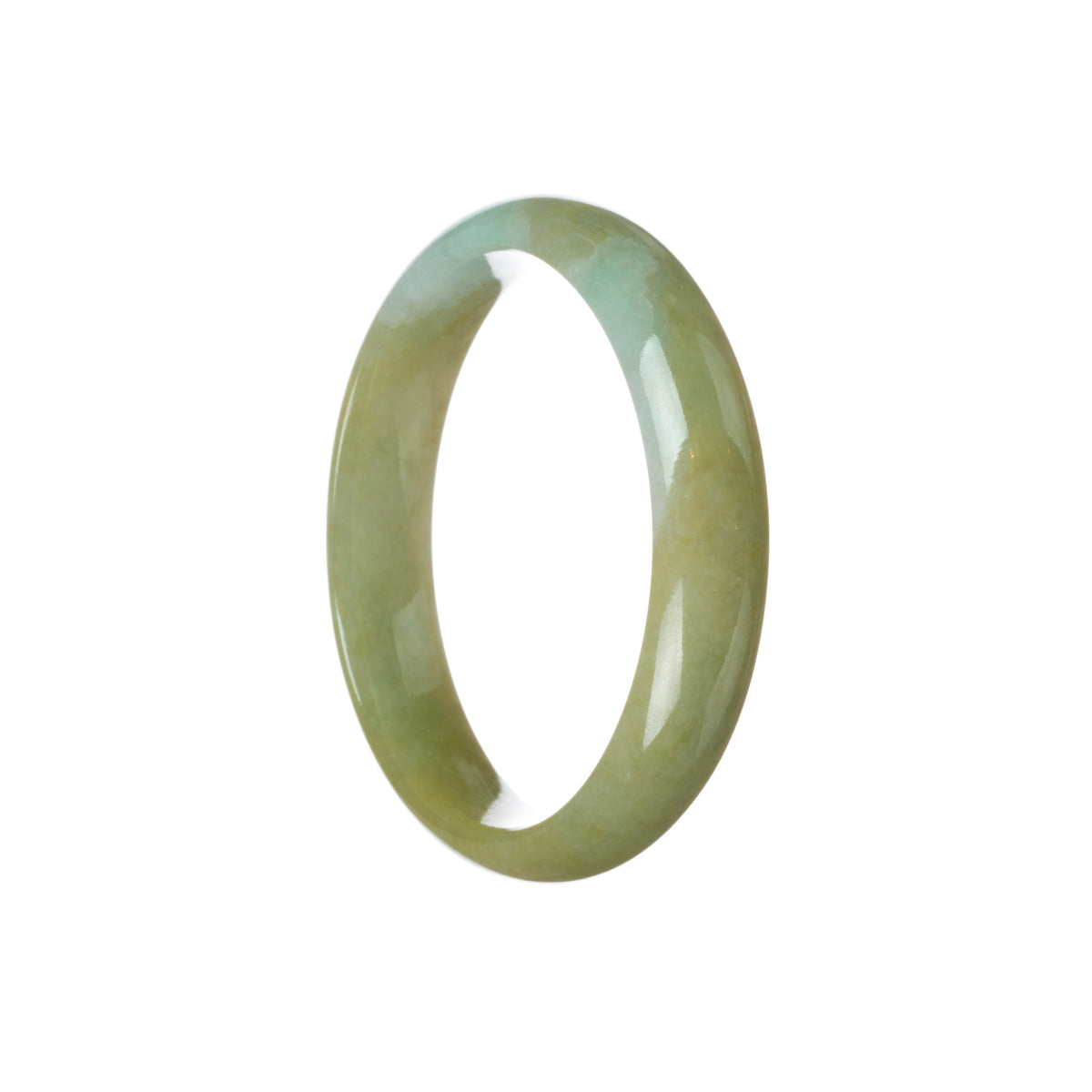 Certified Grade A Brownish olive green with white patch Jadeite Jade Bangle Bracelet - 59mm Half Moon
