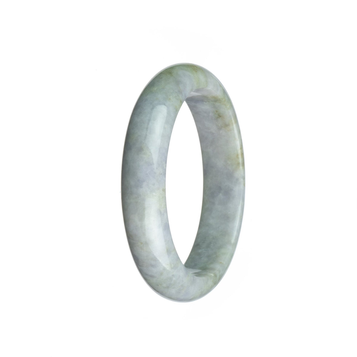 A close-up photo of a lavender Burma jade bangle bracelet with a half moon shape. The bracelet is untreated, showcasing its natural and authentic beauty.
