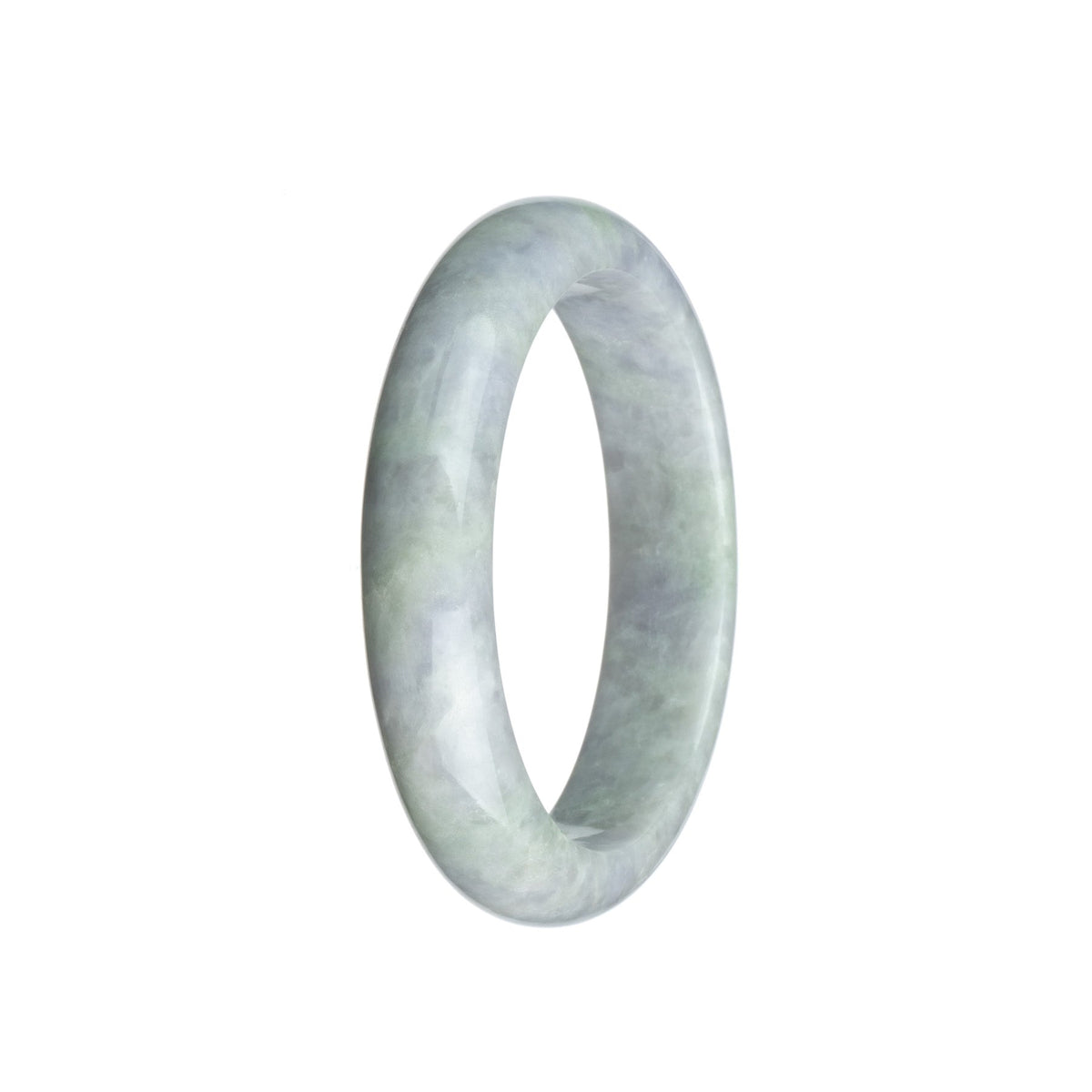 A lavender traditional jade bangle with a half moon shape, measuring 58mm, from MAYS GEMS.