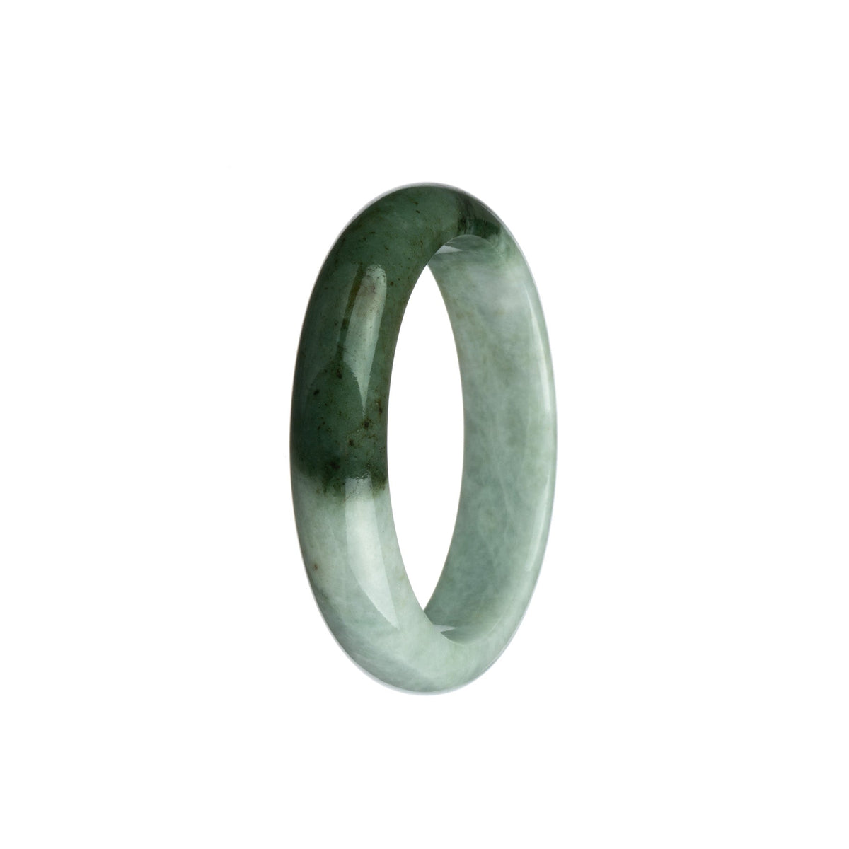 Genuine Natural Pale Green with Olive Green Jadeite Bangle Bracelet - 52mm Half Moon