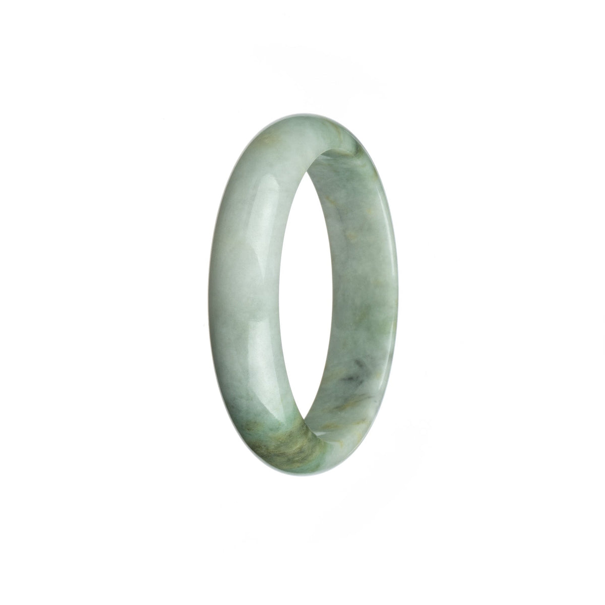 Certified Type A White with Green and Grey Burmese Jade Bracelet - 54mm Half Moon
