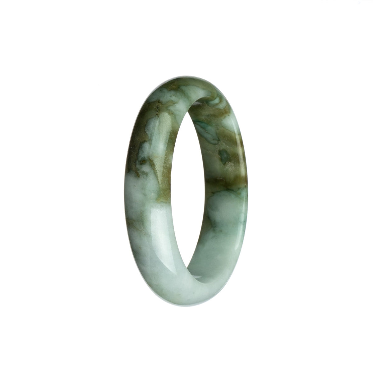 Genuine Untreated Olive Green with White Jadeite Jade Bangle Bracelet - 55mm Half Moon