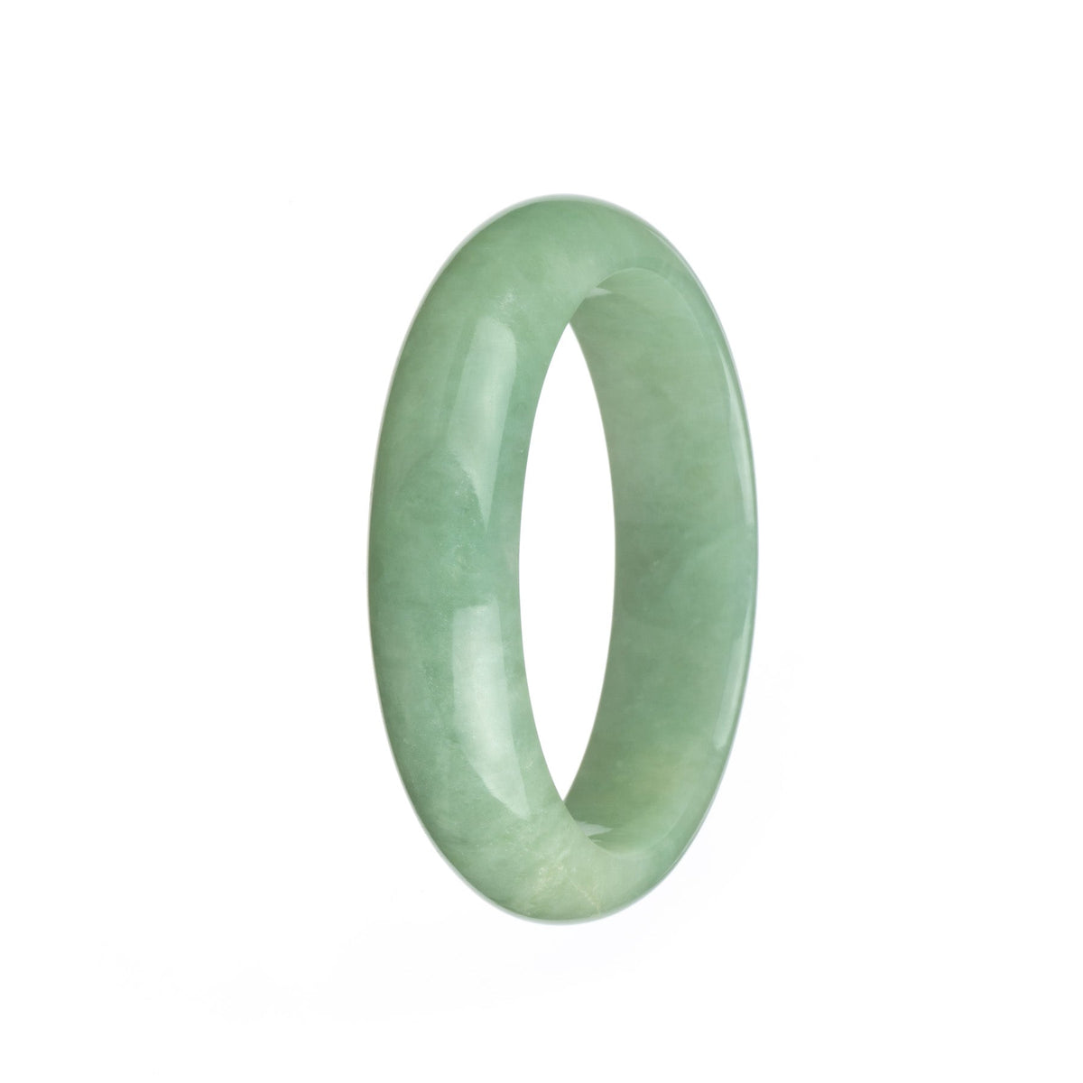 A light green Burmese jade bracelet featuring a half moon design, measuring 58mm.