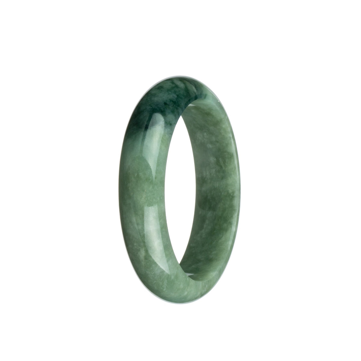 Authentic Grade A Green with Dark Green Jade Bracelet - 55mm Half Moon