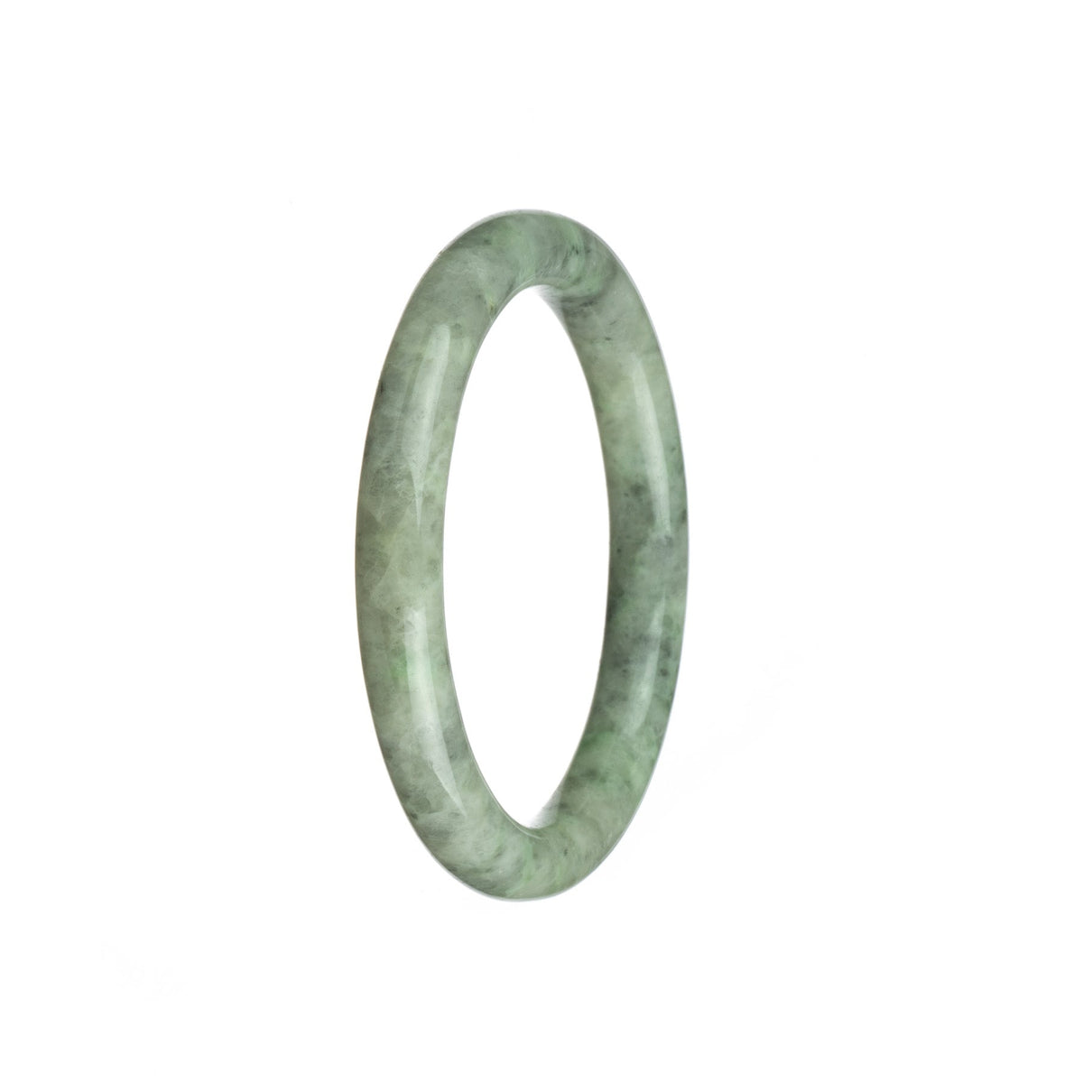 An elegant grey and white jadeite jade bracelet with a petite round shape, showcasing its authentic and untreated beauty. Perfect for adding a touch of sophistication to any outfit.