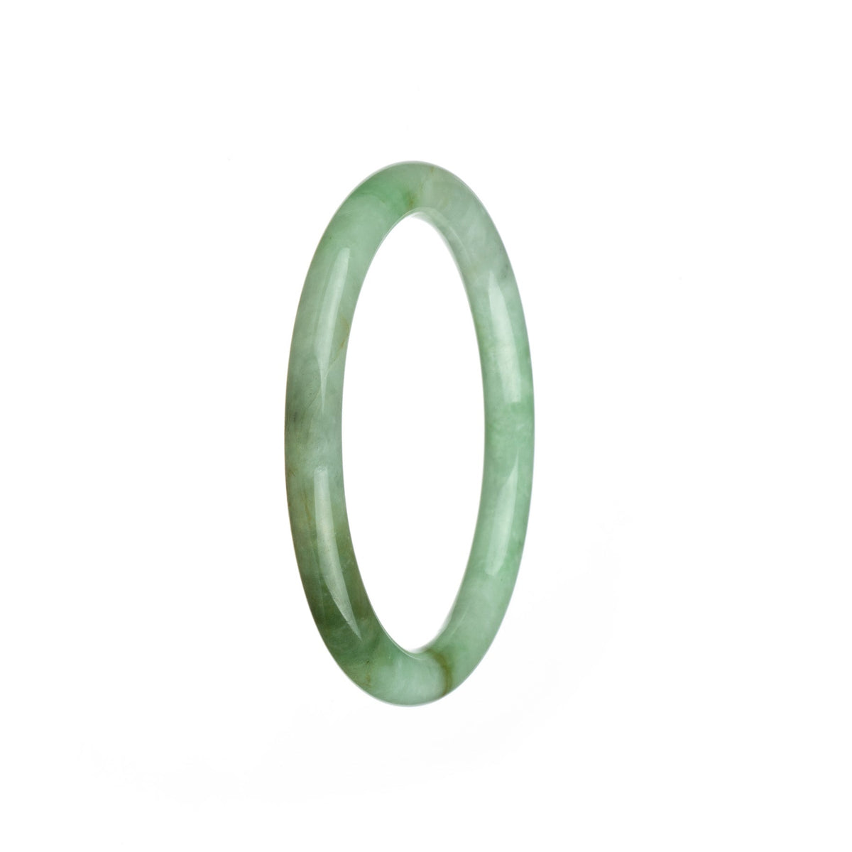 Authentic Grade A White with Green and Brown Burmese Jade Bangle Bracelet - 60mm Petite Round