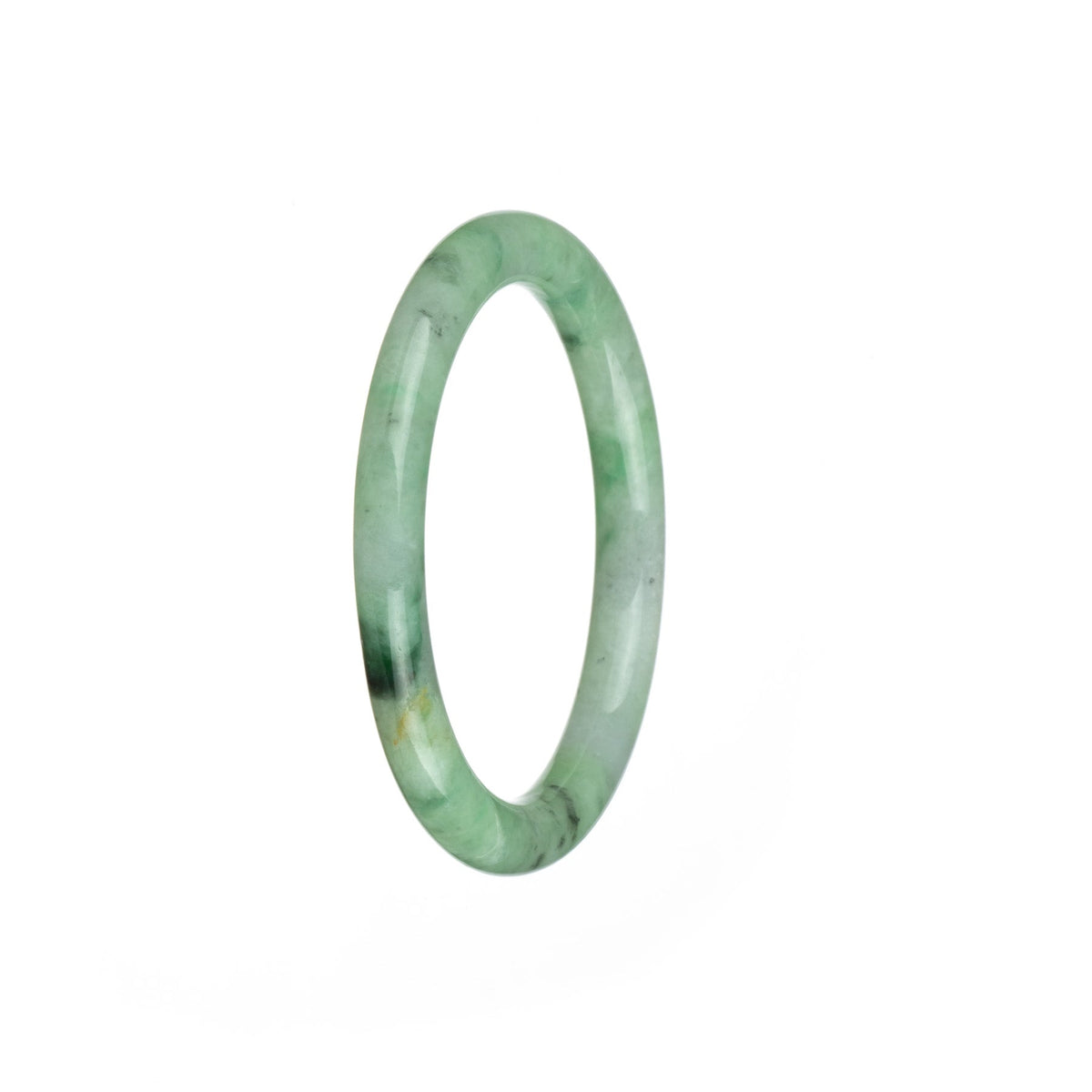 Genuine Natural Green with Light Green Spots Jade Bracelet - 53mm Petite Round
