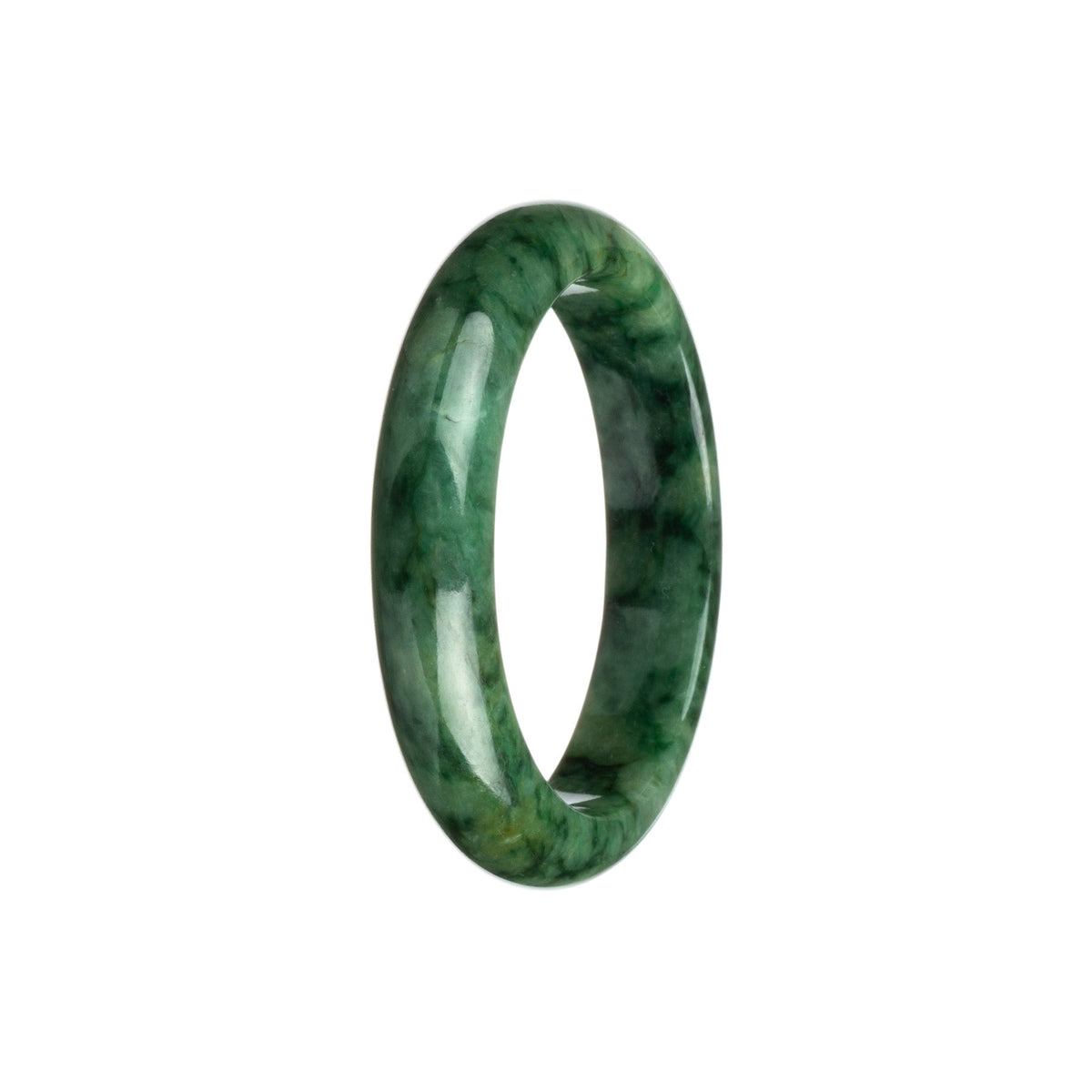 Certified Grade A Green with Dark Green Jade Bangle - 55mm Half Moon