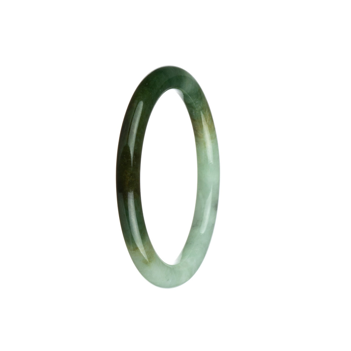 Real Natural Dark Green with Pale Green Jade Bangle - 56mm Petite Round