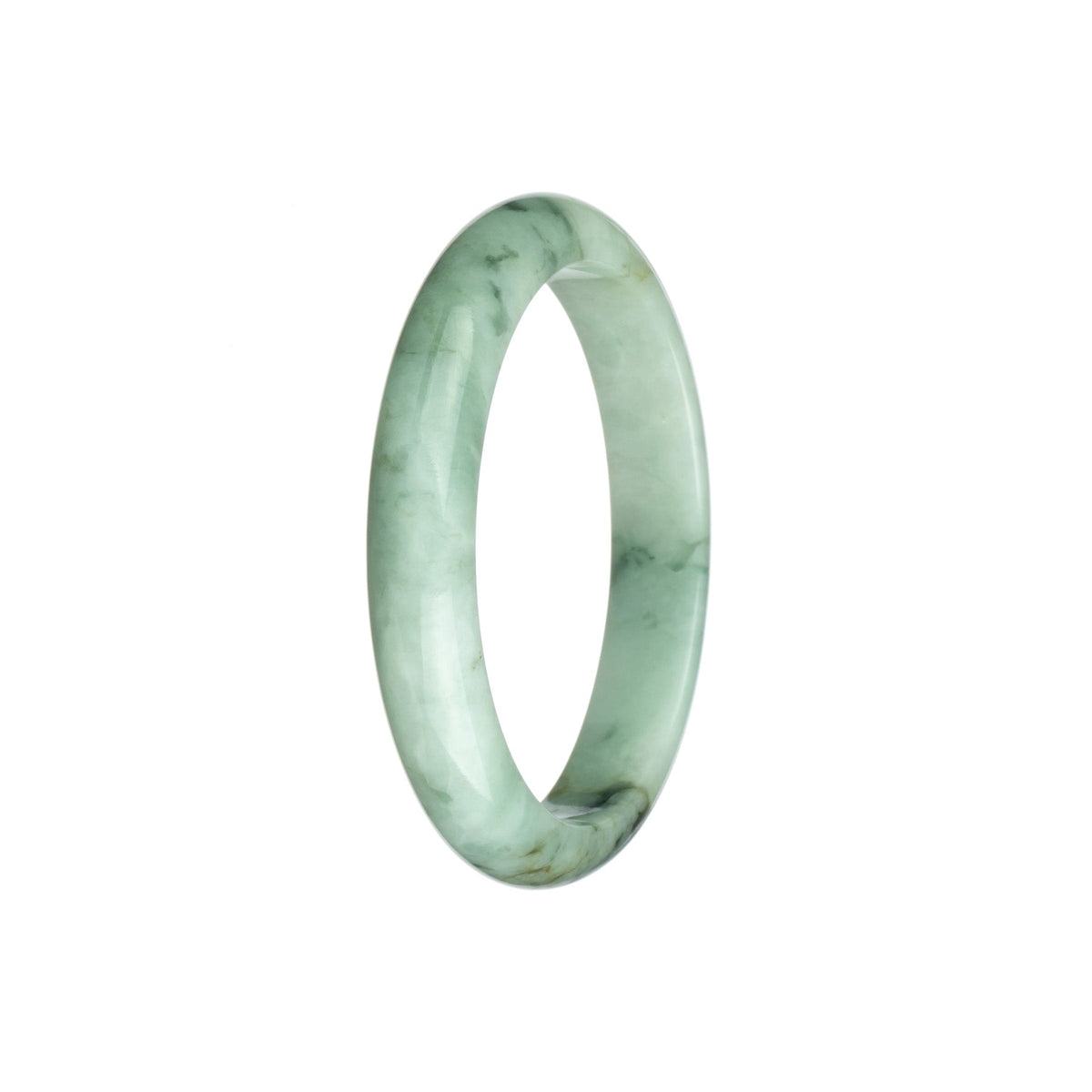 Certified Untreated White with Pattern Jade Bangle Bracelet - 58mm Half Moon