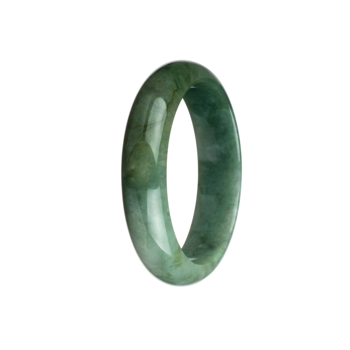 An elegant green jade bracelet with a half moon design, made from authentic Grade A jadeite jade. Perfect for adding a touch of sophistication to any outfit.