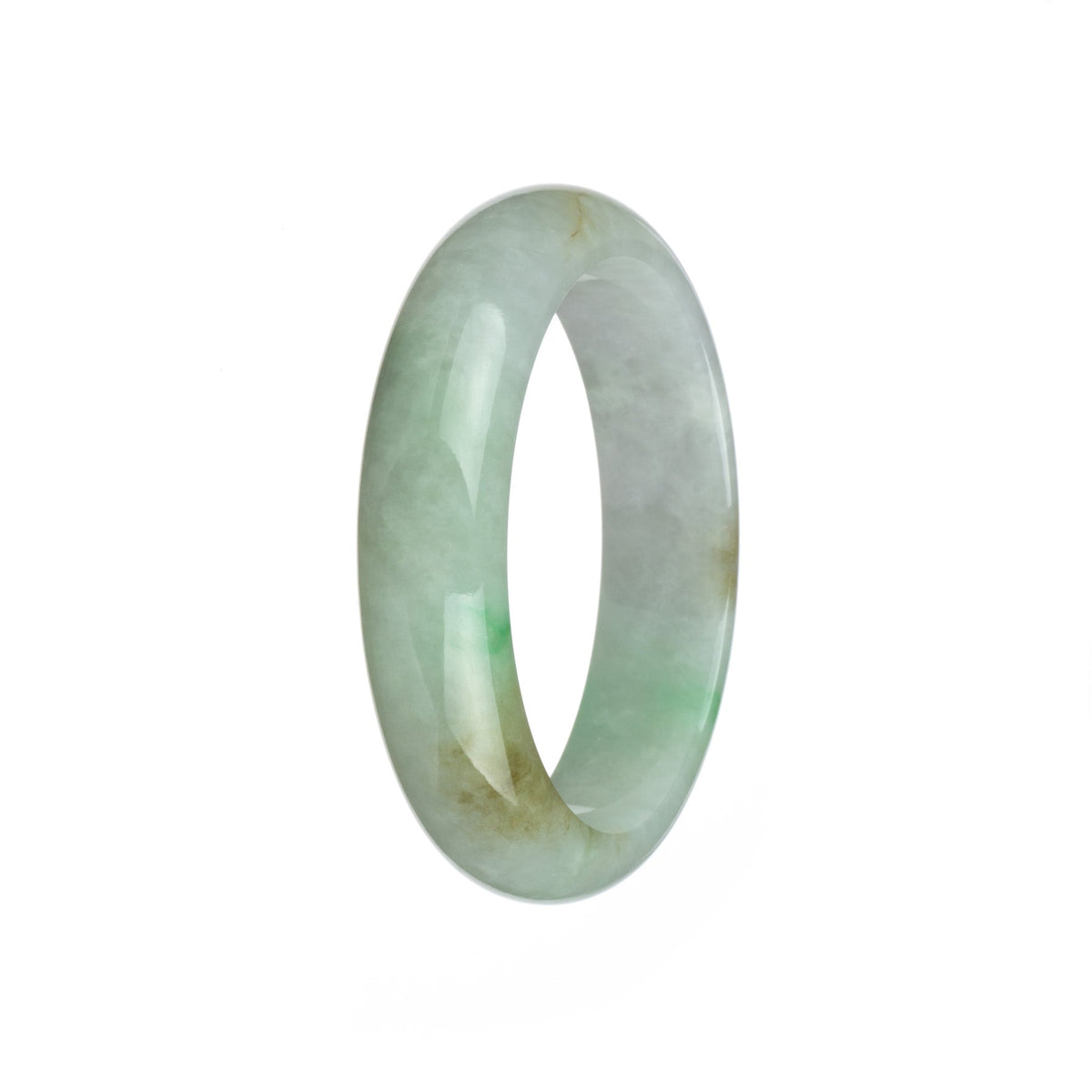 An elegant half moon shaped jade bangle bracelet in Grade A White with Apple Green Jadeite. Measures 57mm in diameter. A genuine and high-quality piece by MAYS™.