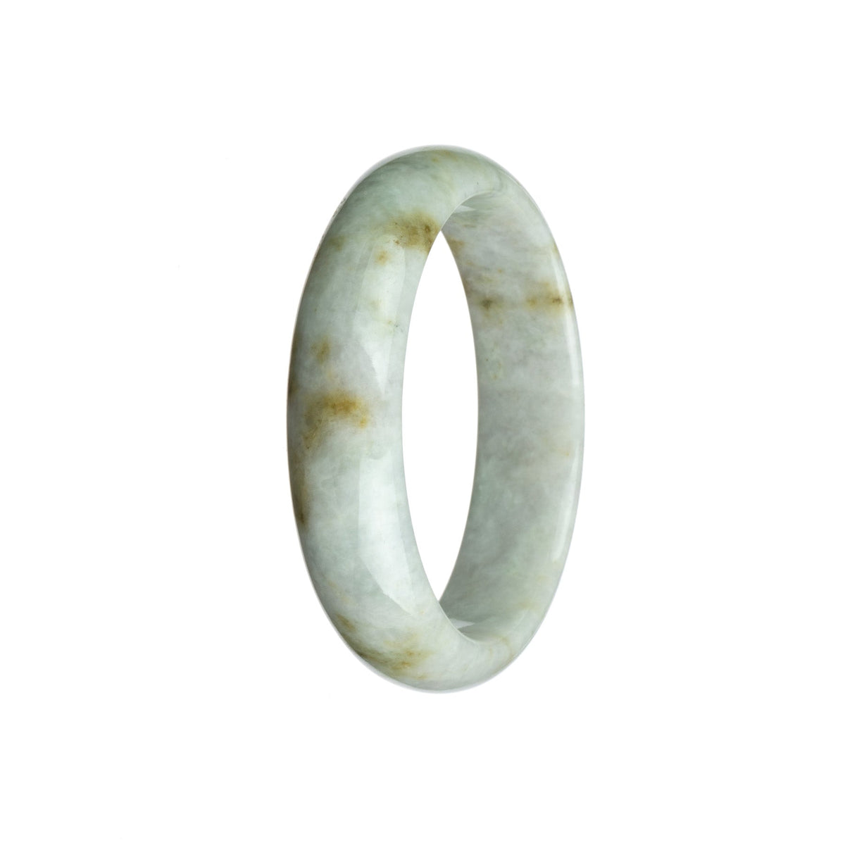 Certified Untreated White with Brown Pattern Traditional Jade Bracelet - 58mm Half Moon
