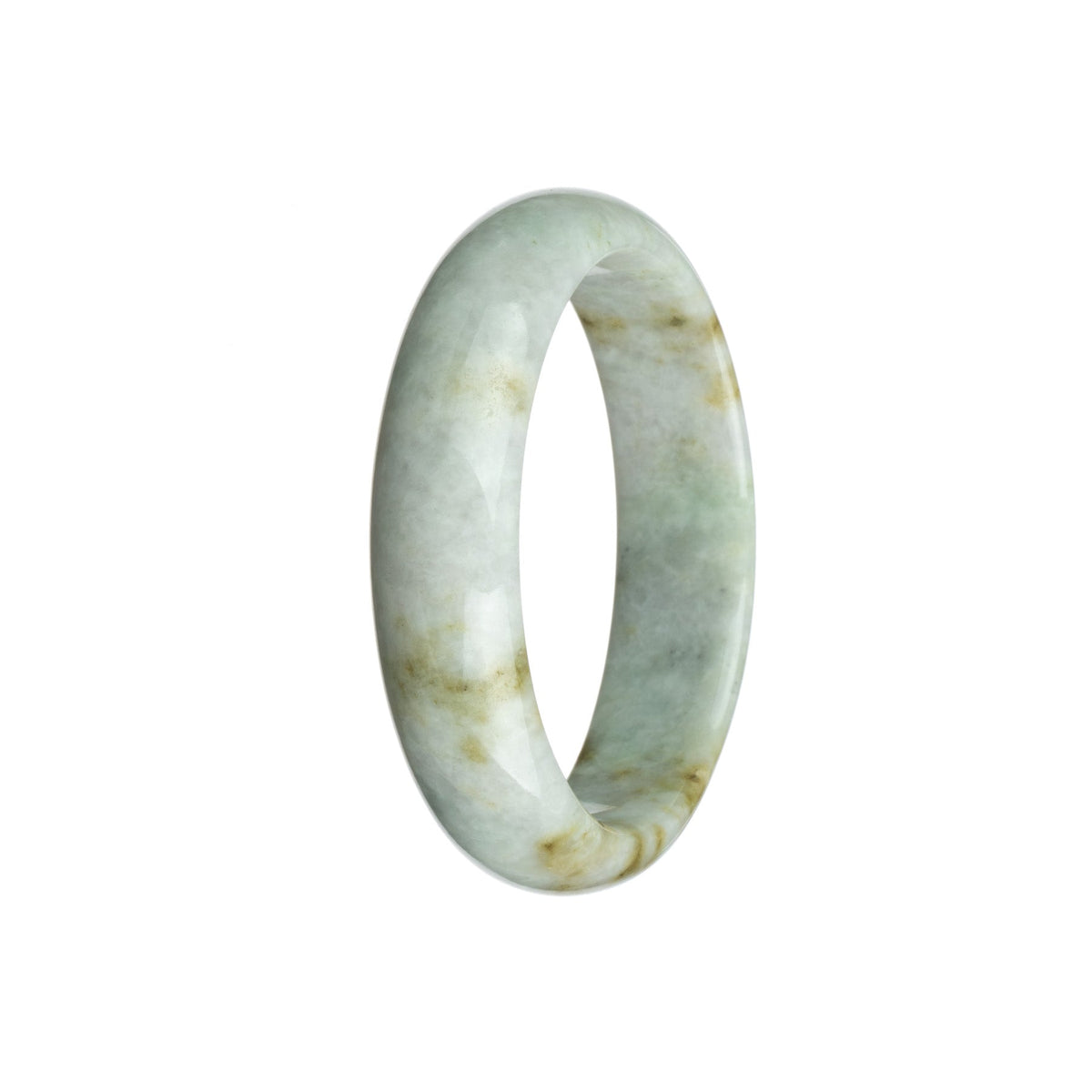 An elegant traditional jade bracelet with a certified untreated white stone featuring a beautiful brown pattern, shaped like a 58mm half moon.