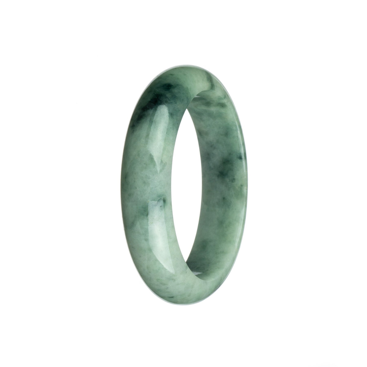 Genuine Natural Pale Green and Dark Green Patterns Traditional Jade Bangle - 56mm Half Moon
