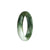 A half-moon shaped jade bangle bracelet in a beautiful olive green and white color. Made from genuine Grade A Burma jade.