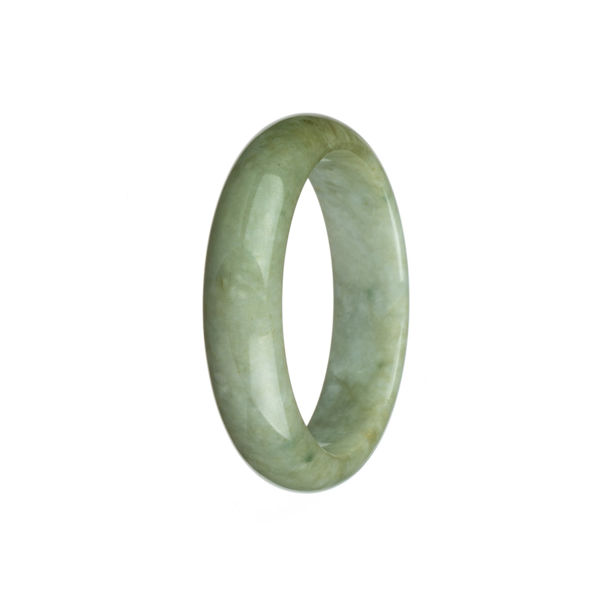 A white and brown jade bangle bracelet, certified as Type A, featuring a 55mm half moon design. Made by MAYS™.