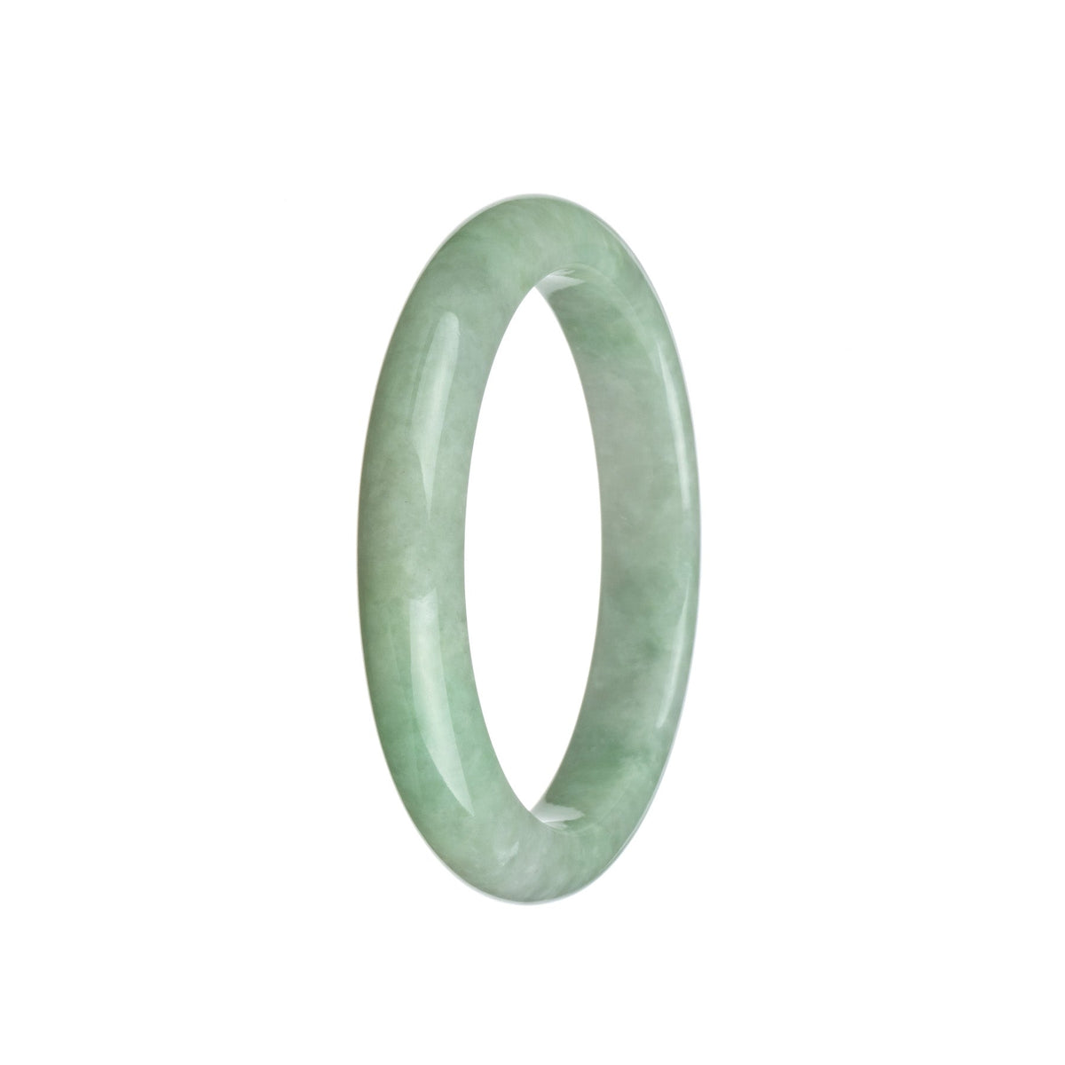 A beautiful bracelet made of genuine natural Burmese jade in shades of light green and white. The bracelet is 58mm in size and features semi-round beads. Perfect for adding a touch of elegance to any outfit.