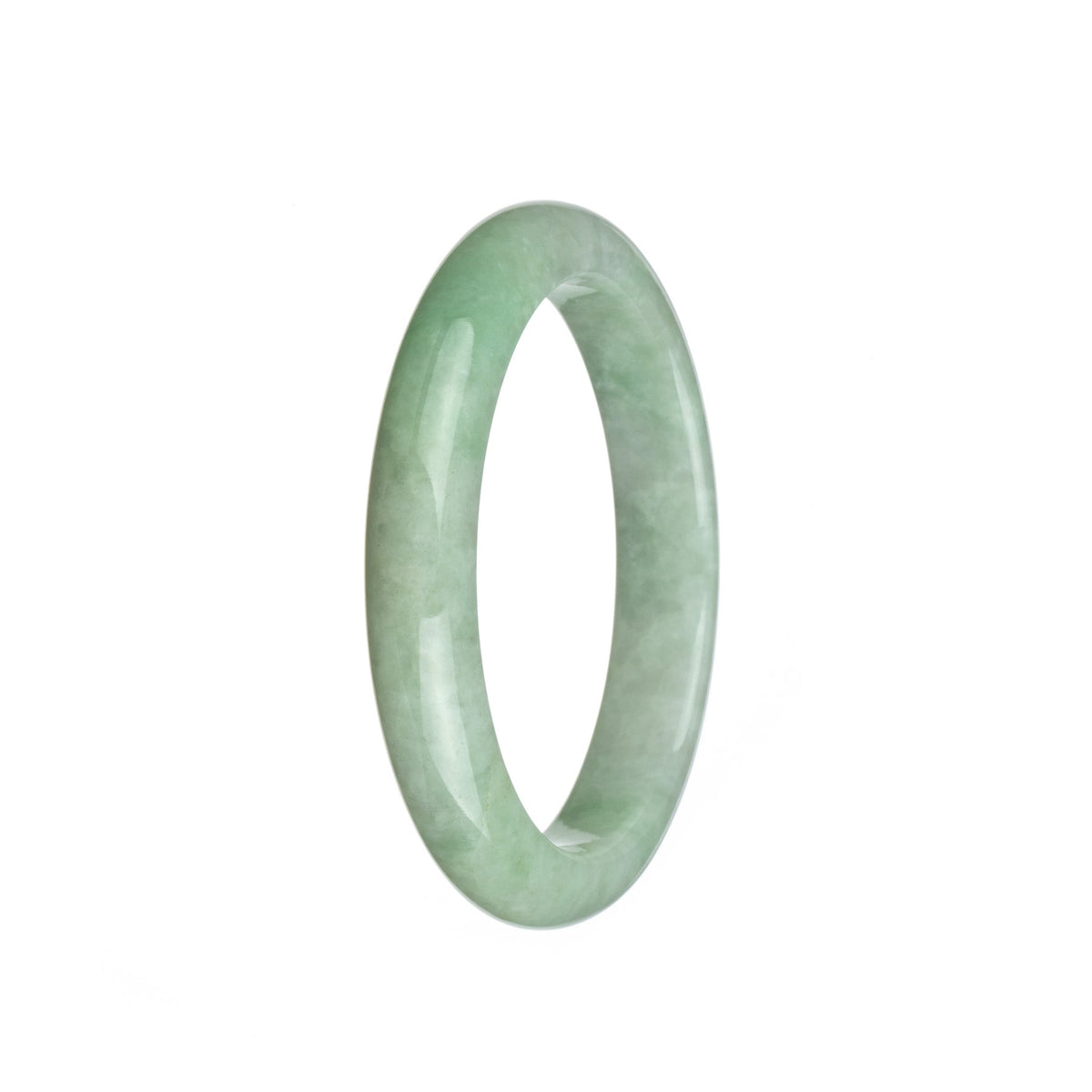 Genuine Grade A Light Green and White Jadeite Bangle - 58mm Semi Round