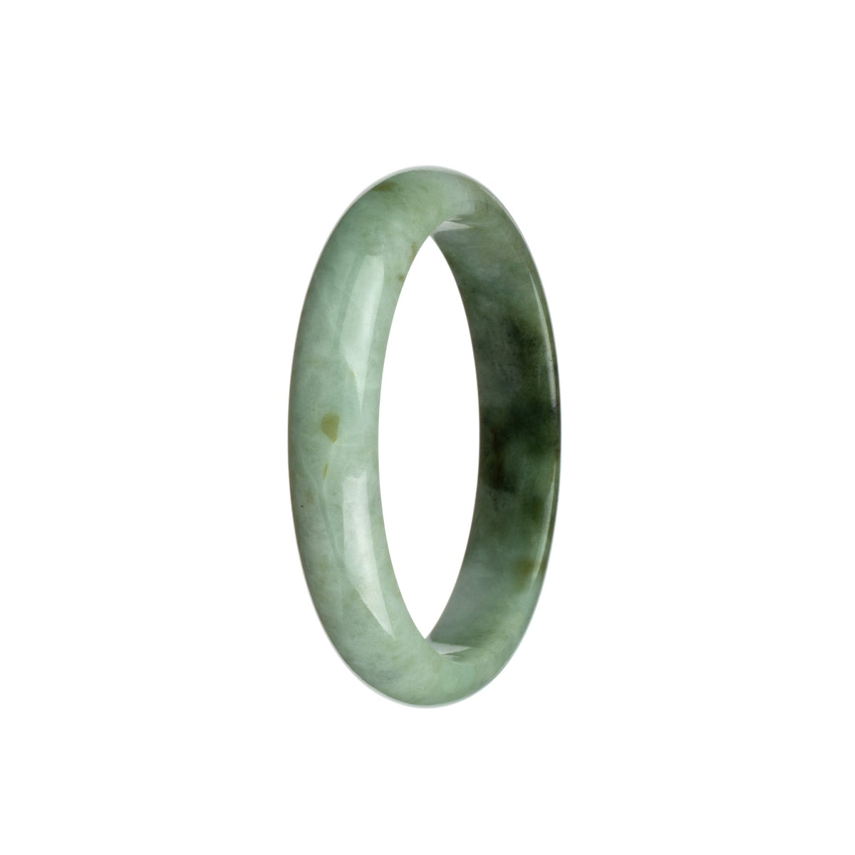 A half-moon shaped traditional jade bracelet made of real natural grey jade with hints of olive green.
