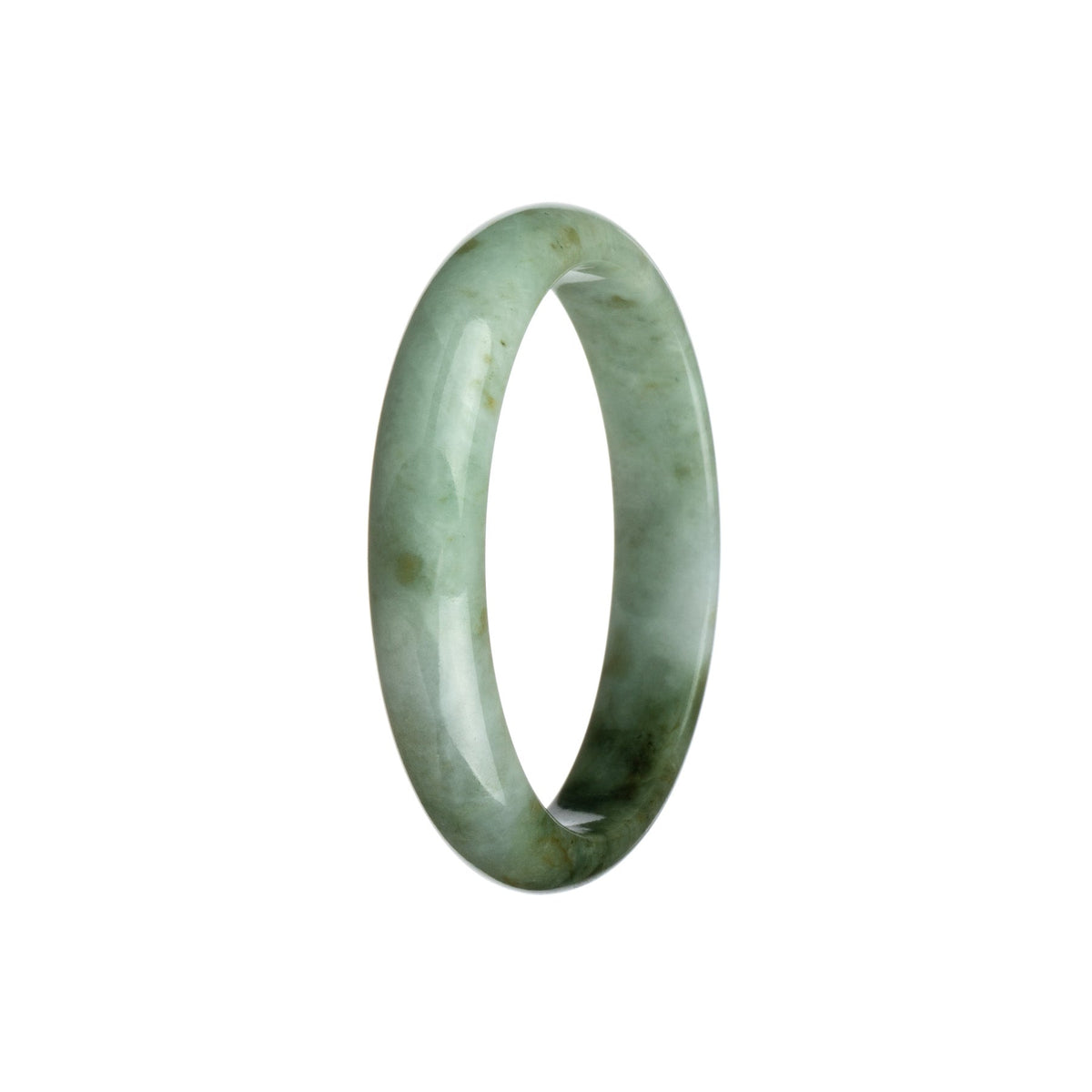 Authentic Grade A Grey with Olive Green Burma Jade Bracelet - 58mm Half Moon
