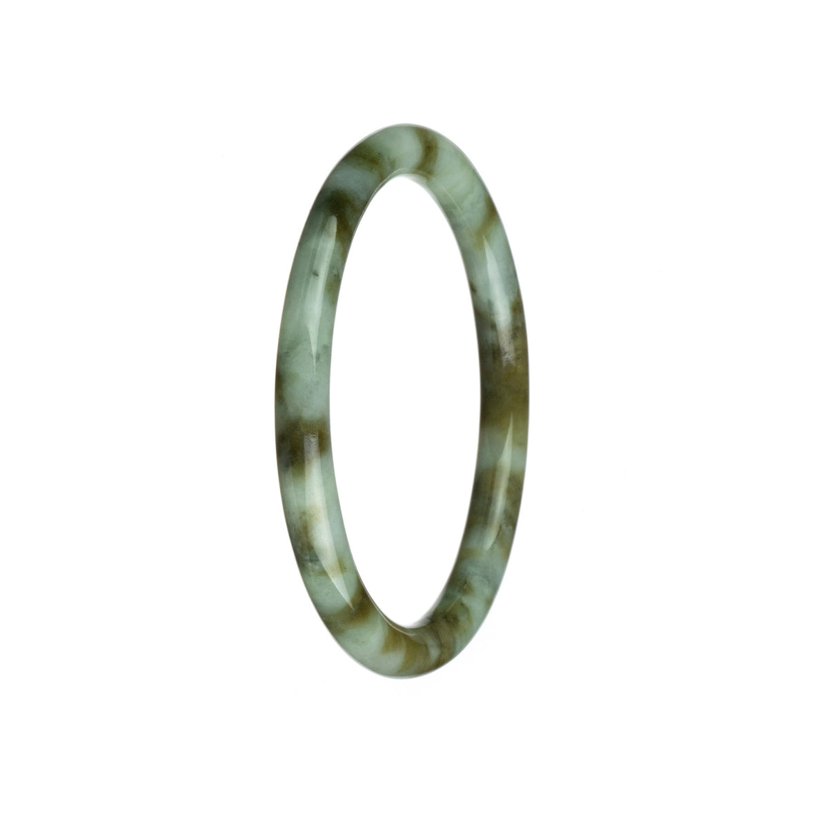 A small round jadeite bracelet in a white and brown pattern, perfect for adding a touch of elegance to any outfit.