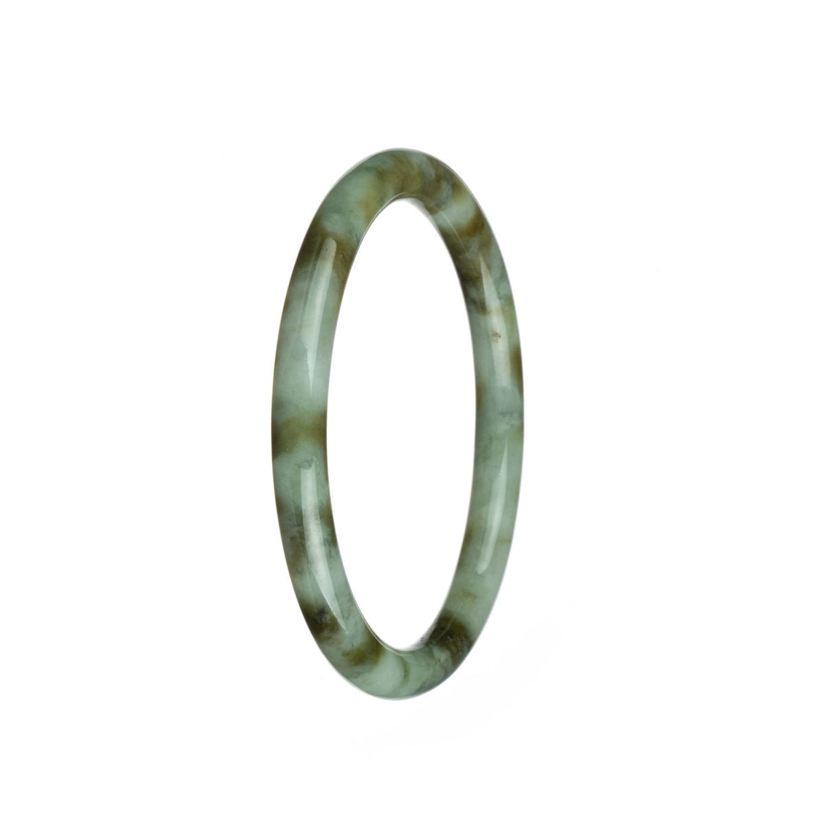 Authentic Untreated White and Brown Pattern Jade Bangle - 60mm Petite Round