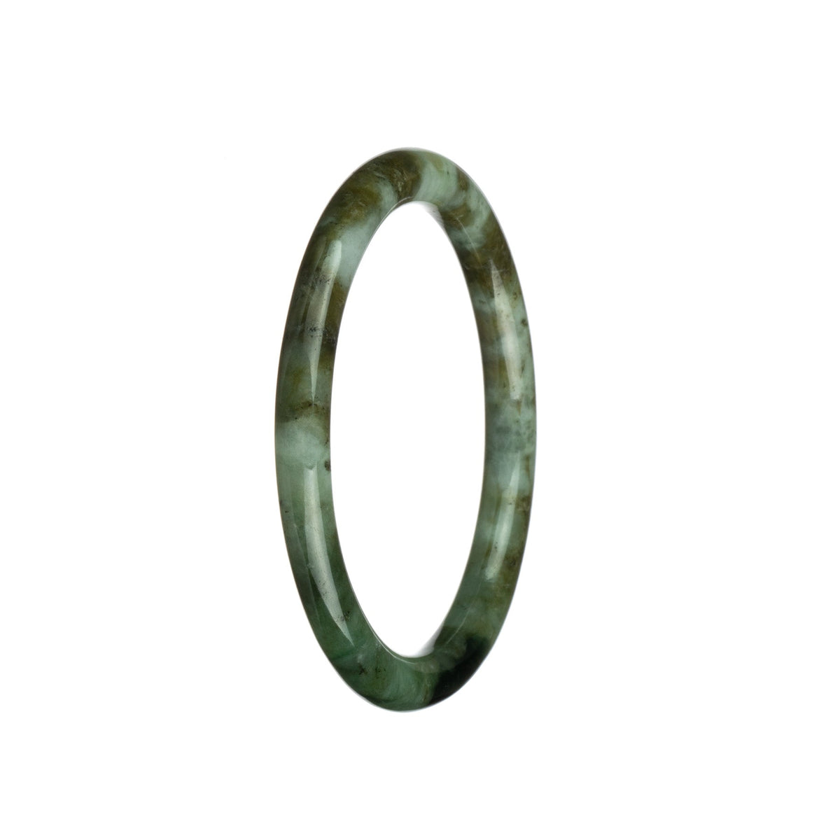 Genuine Type A Green Brown and White Pattern Jadeite Bangle - 61mm Petite Round