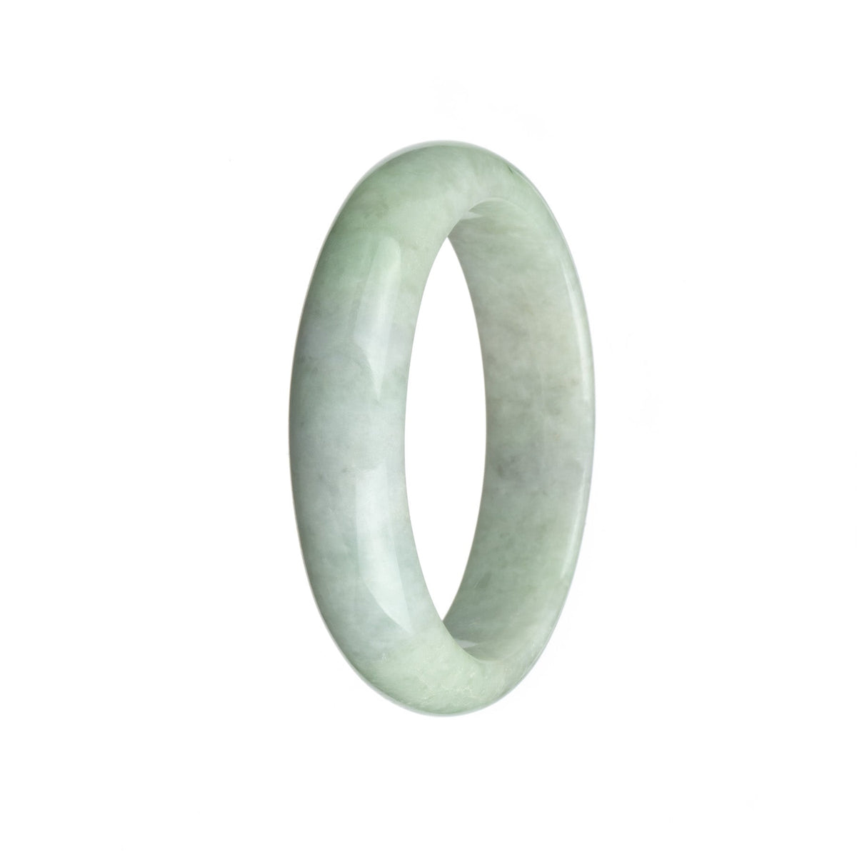 Genuine Untreated White and Pale Green Jadeite Jade Bangle Bracelet - 59mm Half Moon