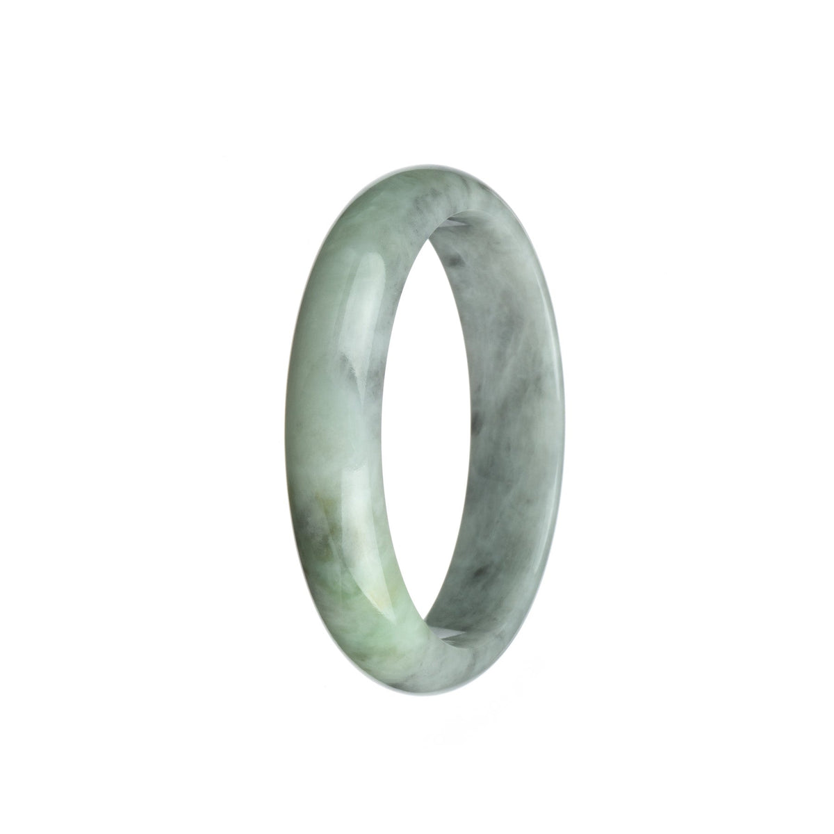 Certified Type A Grey Green Pattern Jadeite Jade Bracelet - 58mm Half Moon