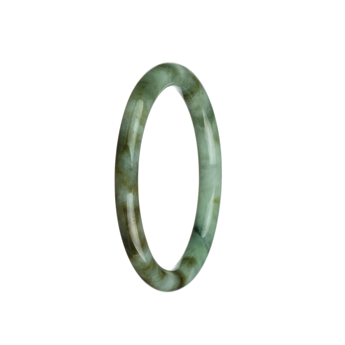 Genuine Grade A Green and Brown Pattern Traditional Jade Bracelet - 60mm Petite Round