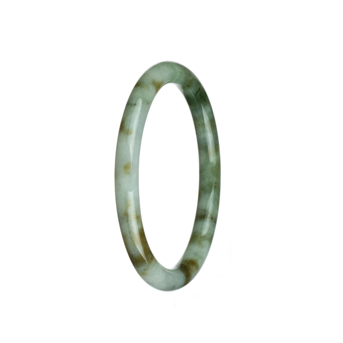Real Type A Green White Brown Pattern Burma Jade Bangle Bracelet - 60mm Petite Round