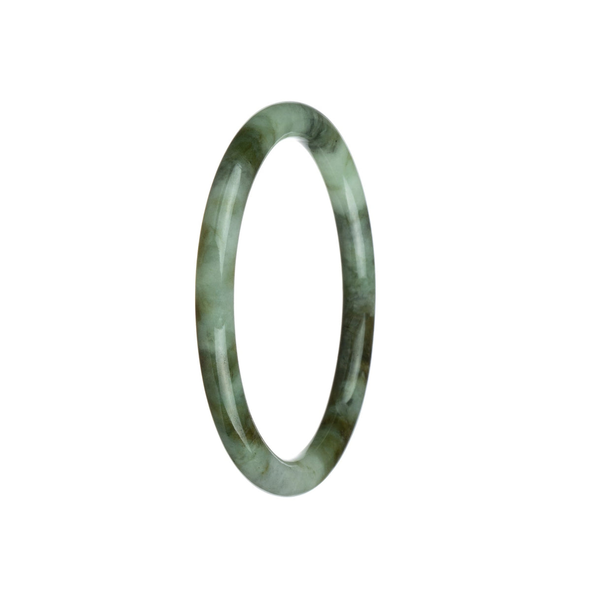 A petite round jadeite jade bracelet in pale green and brown pattern.