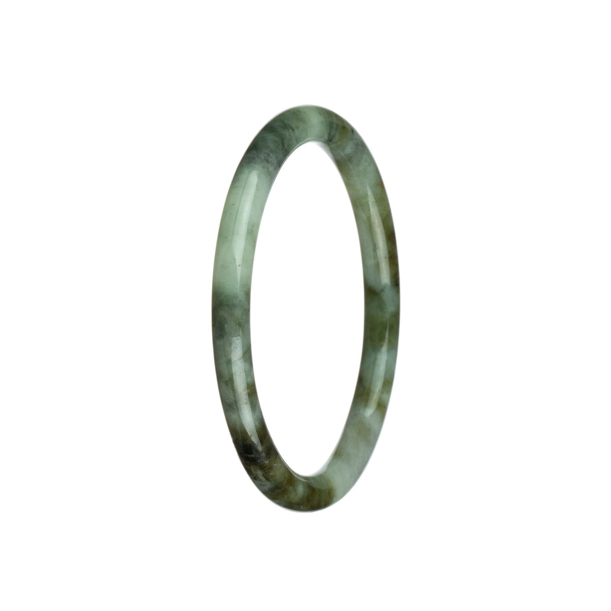 Genuine Natural Pale Green and Brown Pattern Traditional Jade Bangle Bracelet - 61mm Petite Round
