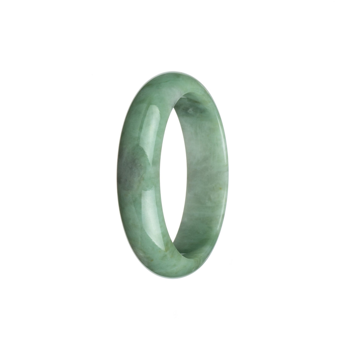 Certified Untreated Green and White Pattern Traditional Jade Bangle - 54mm Half Moon