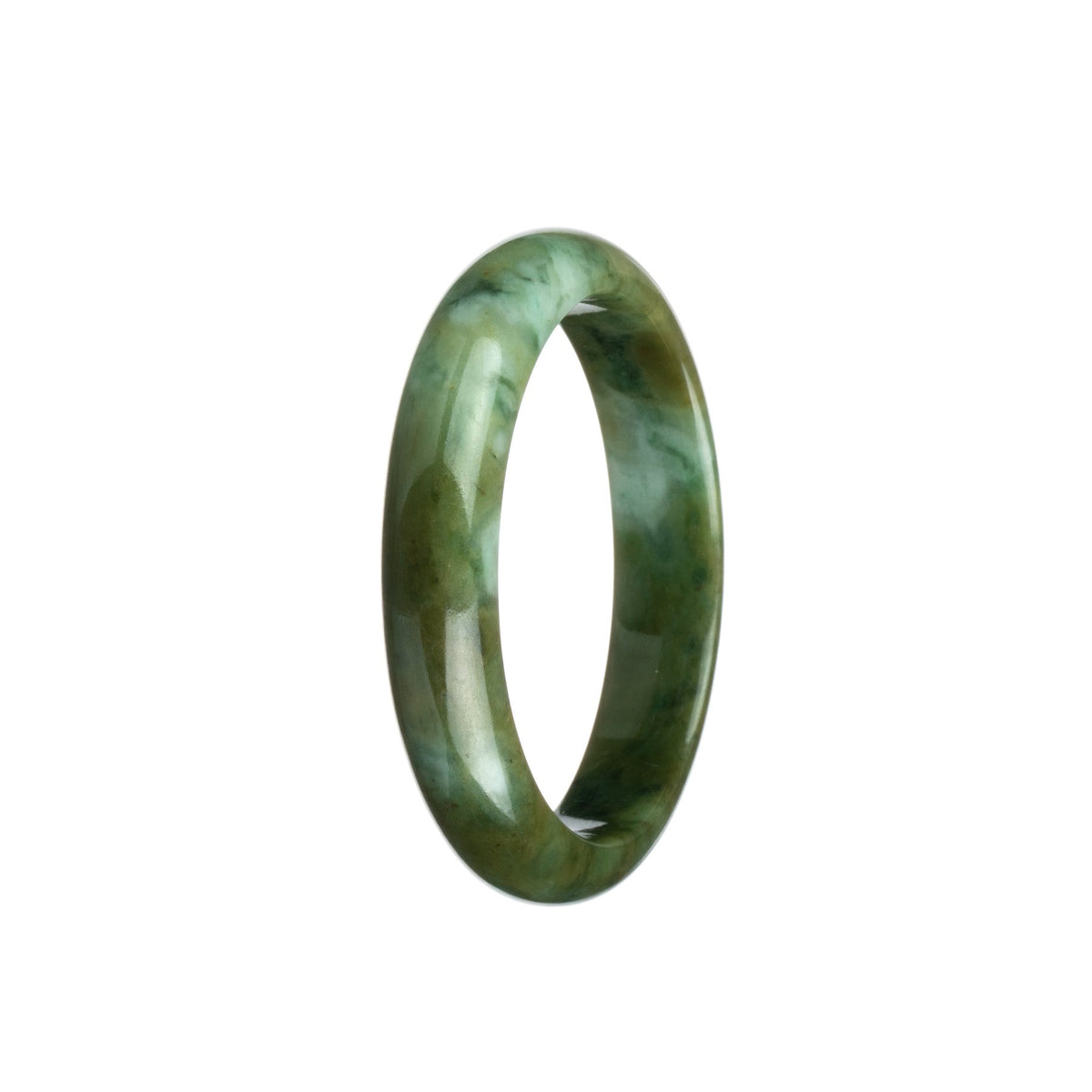 Genuine Grade A Olive Green Traditional Jade Bangle - 55mm Half Moon