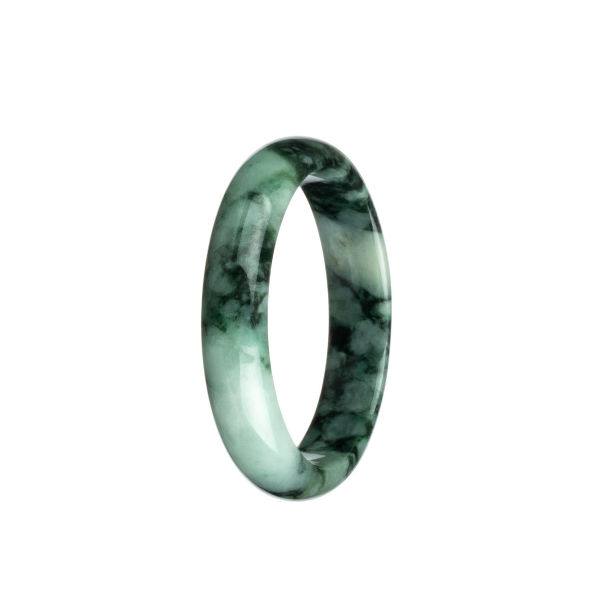 Real Grade A Pale Green Dark Green Pattern Jade Bangle Bracelet - 54mm Half Moon