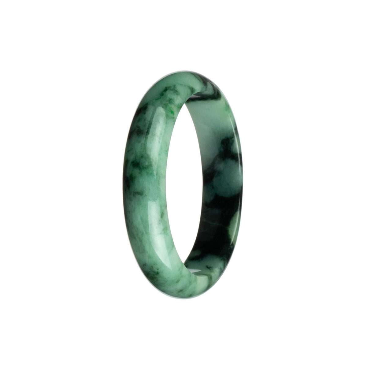 Genuine Grade A Green and Black Pattern Jadeite Bangle Bracelet - 55mm Half Moon